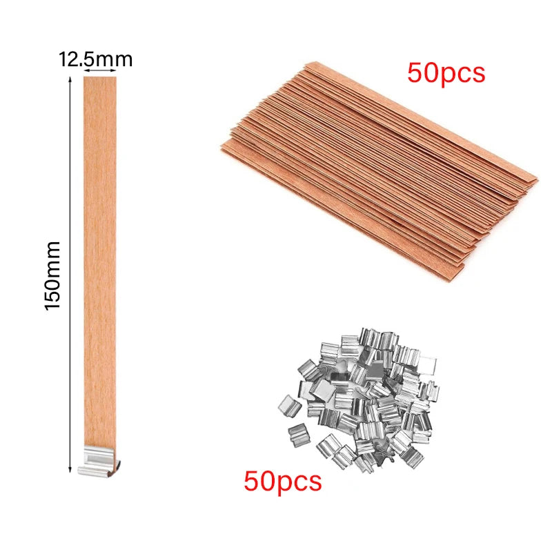 Wooden Candle Wick Set with Clips – 30/50pcs for DIY Jar Candles Wooden Candle Wick Set with Clips – 30/50pcs for DIY Jar Candles