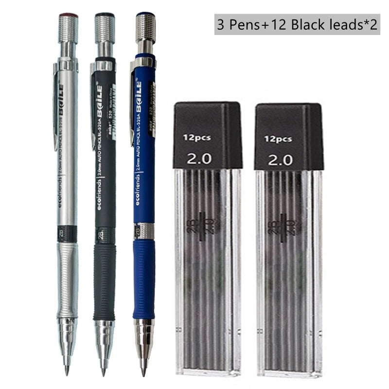 2.0mm Mechanical Pencil Set with 2B Black & Color Lead Refills 2.0mm Mechanical Pencil Set with 2B Black & Color Lead Refills