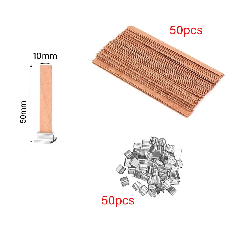 Wooden Candle Wick Set with Clips – 30/50pcs for DIY Jar Candles Wooden Candle Wick Set with Clips – 30/50pcs for DIY Jar Candles