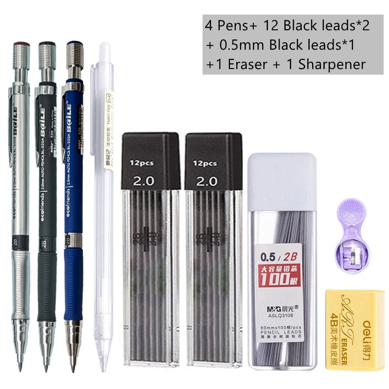 2.0mm Mechanical Pencil Set with 2B Black & Color Lead Refills 2.0mm Mechanical Pencil Set with 2B Black & Color Lead Refills