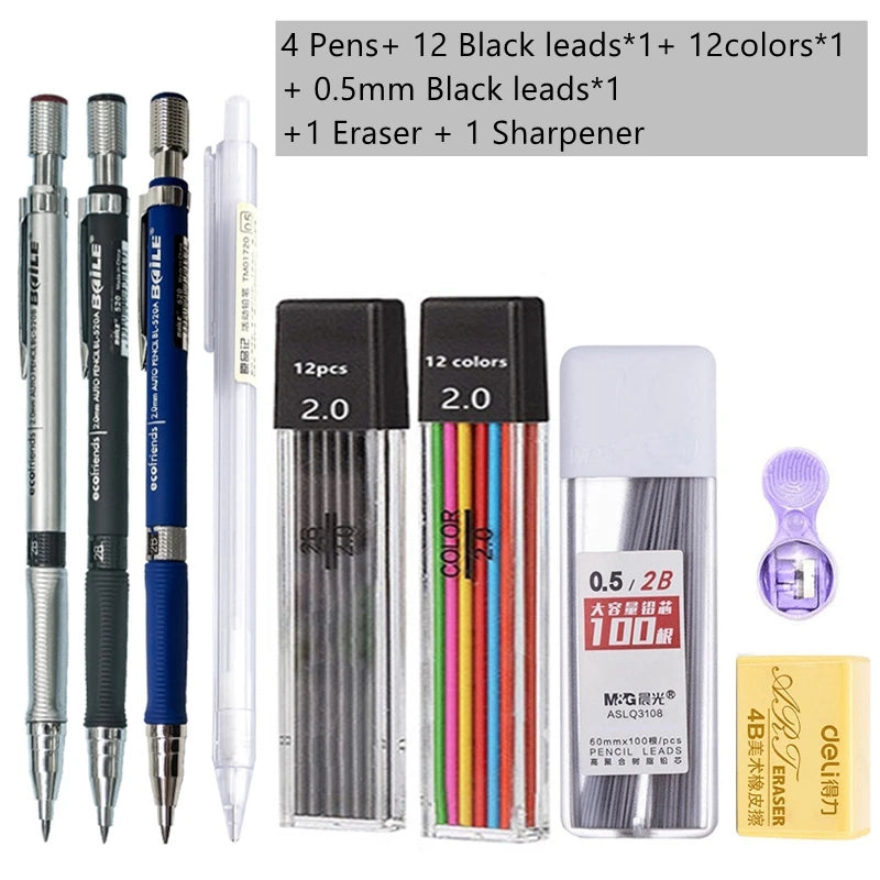 2.0mm Mechanical Pencil Set with 2B Black & Color Lead Refills 2.0mm Mechanical Pencil Set with 2B Black & Color Lead Refills