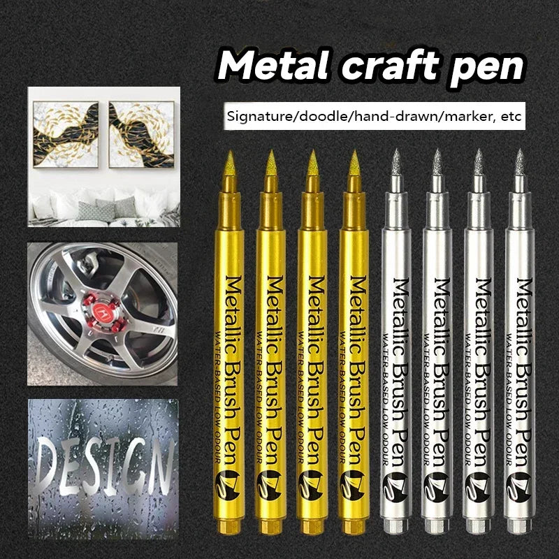 Metallic Permanent Marker Pens – 4/6pcs Gold & Silver for DIY Crafts Metallic Permanent Marker Pens – 4/6pcs Gold & Silver for DIY Crafts