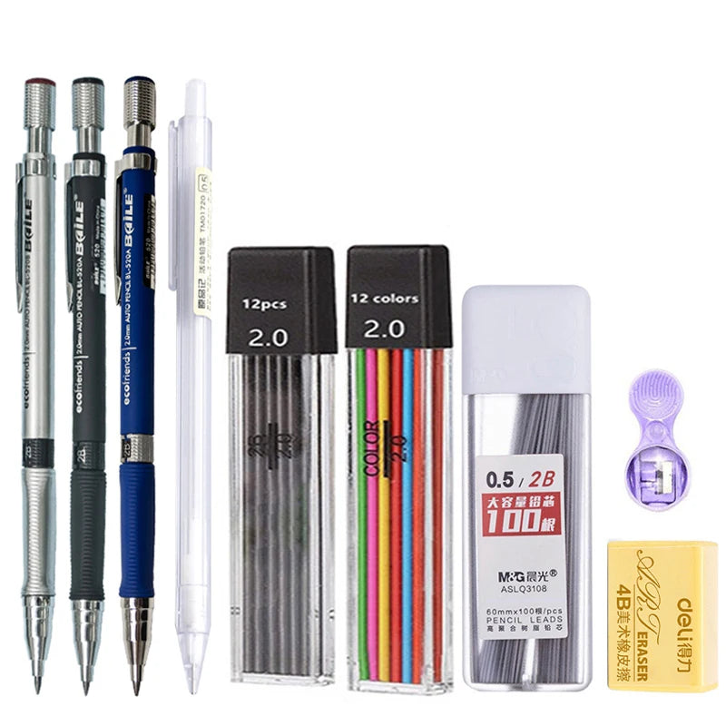 2.0mm Mechanical Pencil Set with 2B Black & Color Lead Refills 2.0mm Mechanical Pencil Set with 2B Black & Color Lead Refills