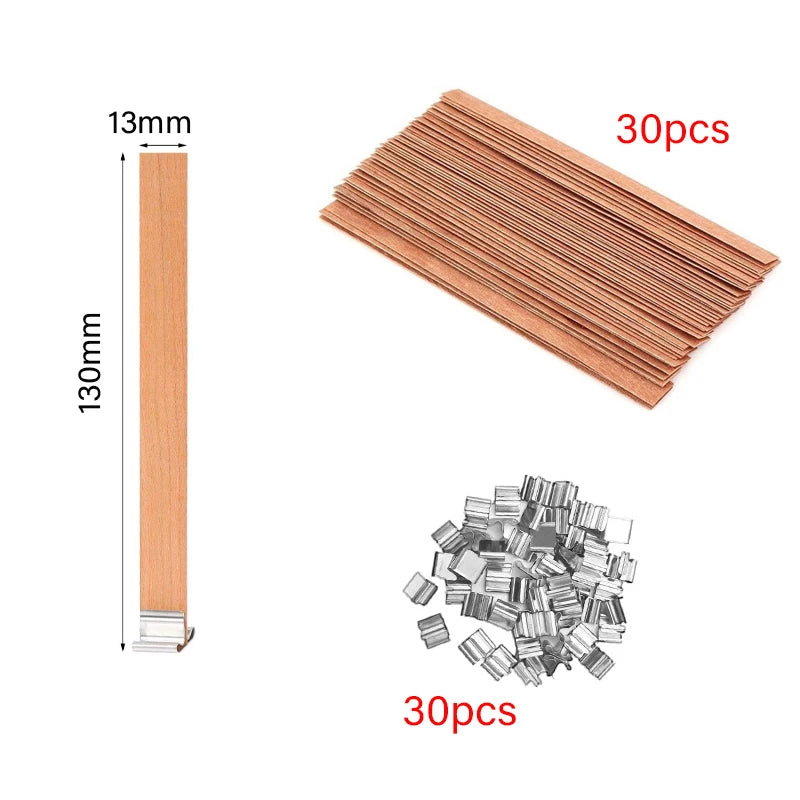 Wooden Candle Wick Set with Clips – 30/50pcs for DIY Jar Candles Wooden Candle Wick Set with Clips – 30/50pcs for DIY Jar Candles