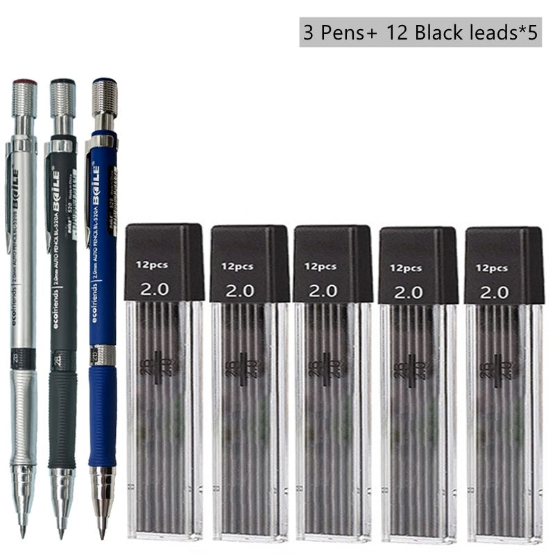 2.0mm Mechanical Pencil Set with 2B Black & Color Lead Refills 2.0mm Mechanical Pencil Set with 2B Black & Color Lead Refills