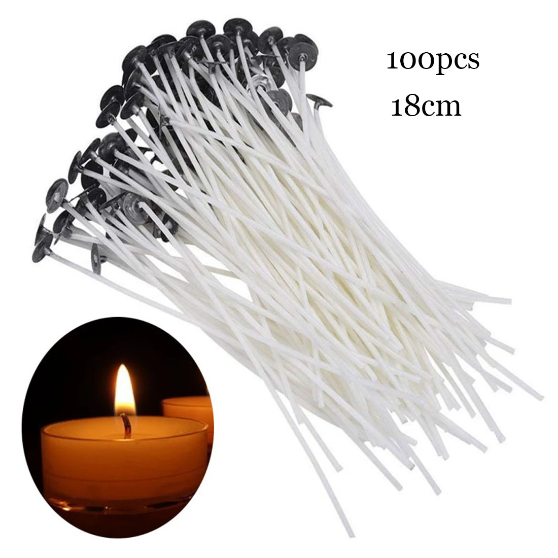Pre-Waxed Cotton Candle Wicks – 2.6–20cm with Sustainer Tabs (Smokeless) Pre-Waxed Cotton Candle Wicks – 2.6–20cm with Sustainer Tabs (Smokeless)