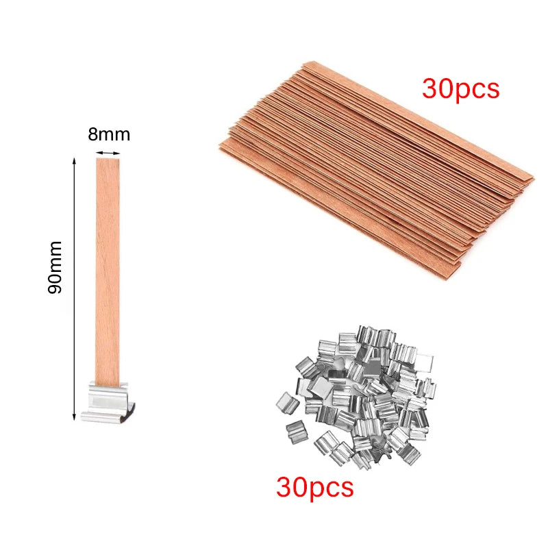 Wooden Candle Wick Set with Clips – 30/50pcs for DIY Jar Candles Wooden Candle Wick Set with Clips – 30/50pcs for DIY Jar Candles