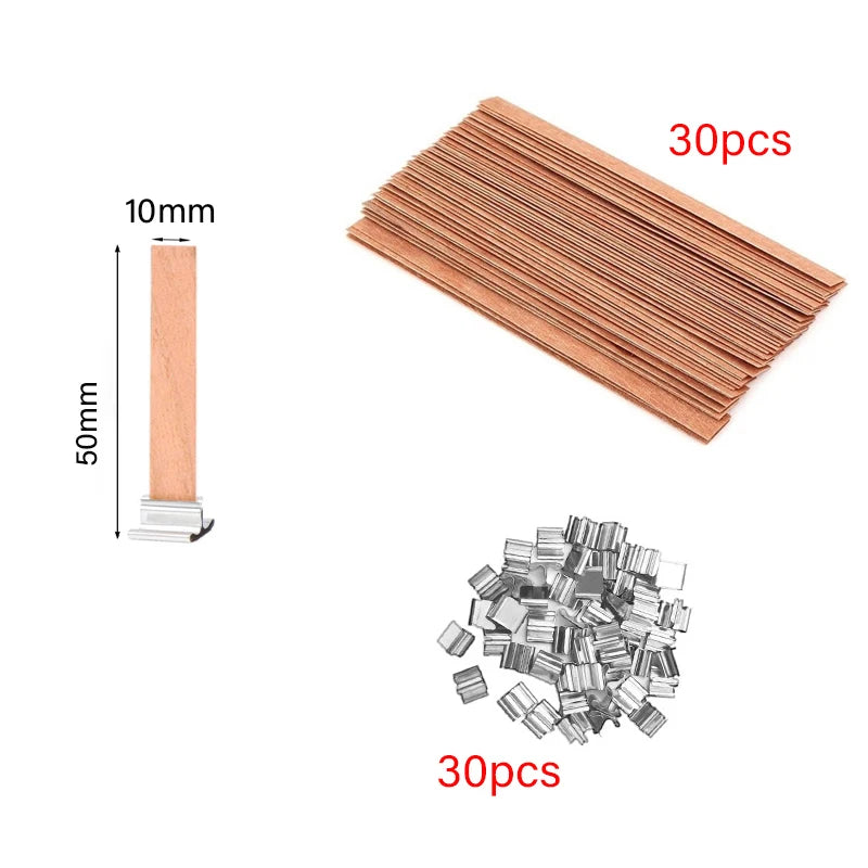 Wooden Candle Wick Set with Clips – 30/50pcs for DIY Jar Candles Wooden Candle Wick Set with Clips – 30/50pcs for DIY Jar Candles