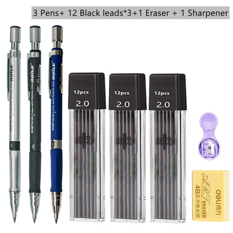 2.0mm Mechanical Pencil Set with 2B Black & Color Lead Refills 2.0mm Mechanical Pencil Set with 2B Black & Color Lead Refills