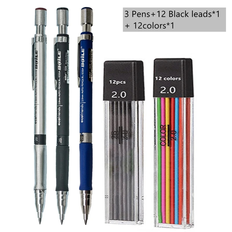 2.0mm Mechanical Pencil Set with 2B Black & Color Lead Refills 2.0mm Mechanical Pencil Set with 2B Black & Color Lead Refills