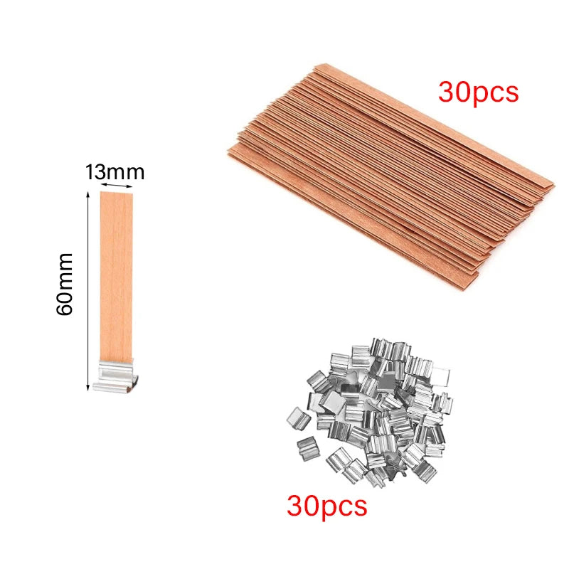 Wooden Candle Wick Set with Clips – 30/50pcs for DIY Jar Candles Wooden Candle Wick Set with Clips – 30/50pcs for DIY Jar Candles