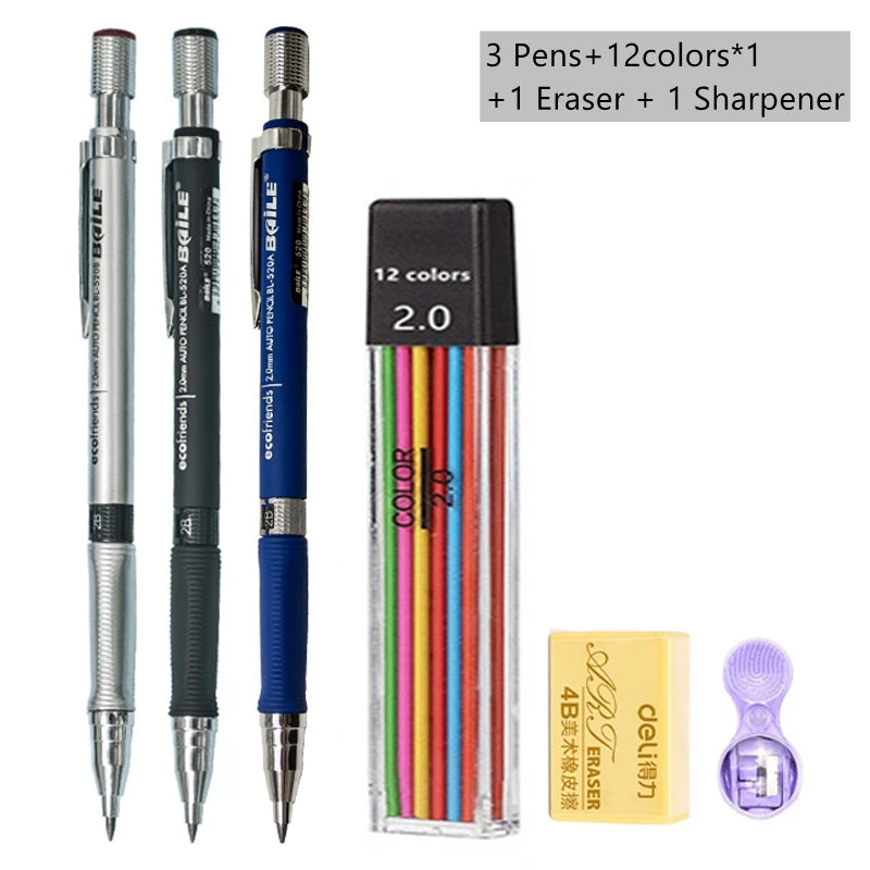 2.0mm Mechanical Pencil Set with 2B Black & Color Lead Refills 2.0mm Mechanical Pencil Set with 2B Black & Color Lead Refills