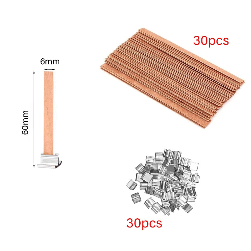 Wooden Candle Wick Set with Clips – 30/50pcs for DIY Jar Candles Wooden Candle Wick Set with Clips – 30/50pcs for DIY Jar Candles