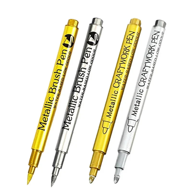 Metallic Permanent Marker Pens – 4/6pcs Gold & Silver for DIY Crafts Metallic Permanent Marker Pens – 4/6pcs Gold & Silver for DIY Crafts