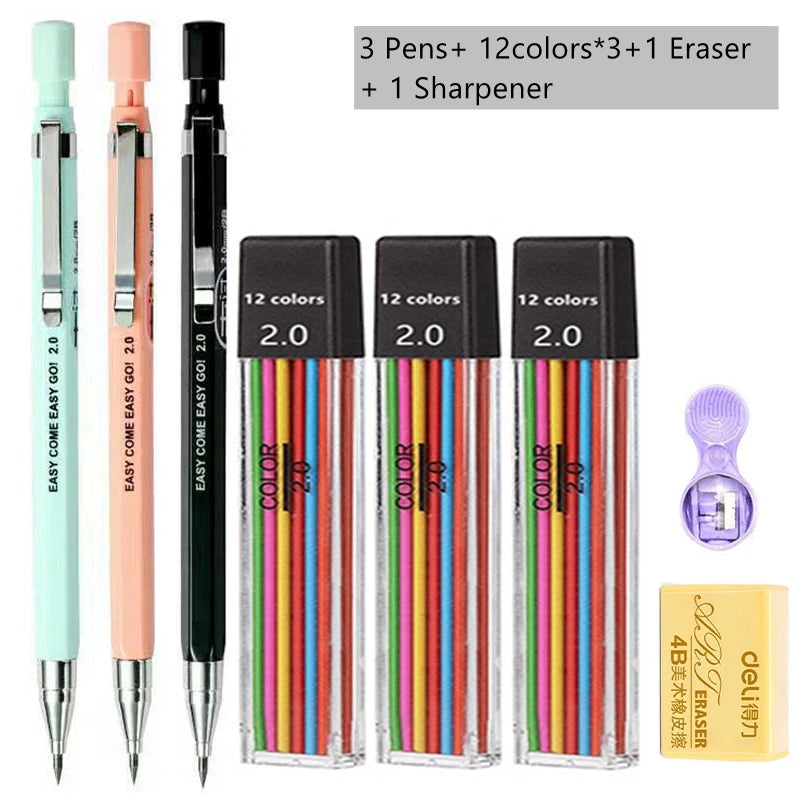 2.0mm Mechanical Pencil Set with 2B Black & Color Lead Refills 2.0mm Mechanical Pencil Set with 2B Black & Color Lead Refills