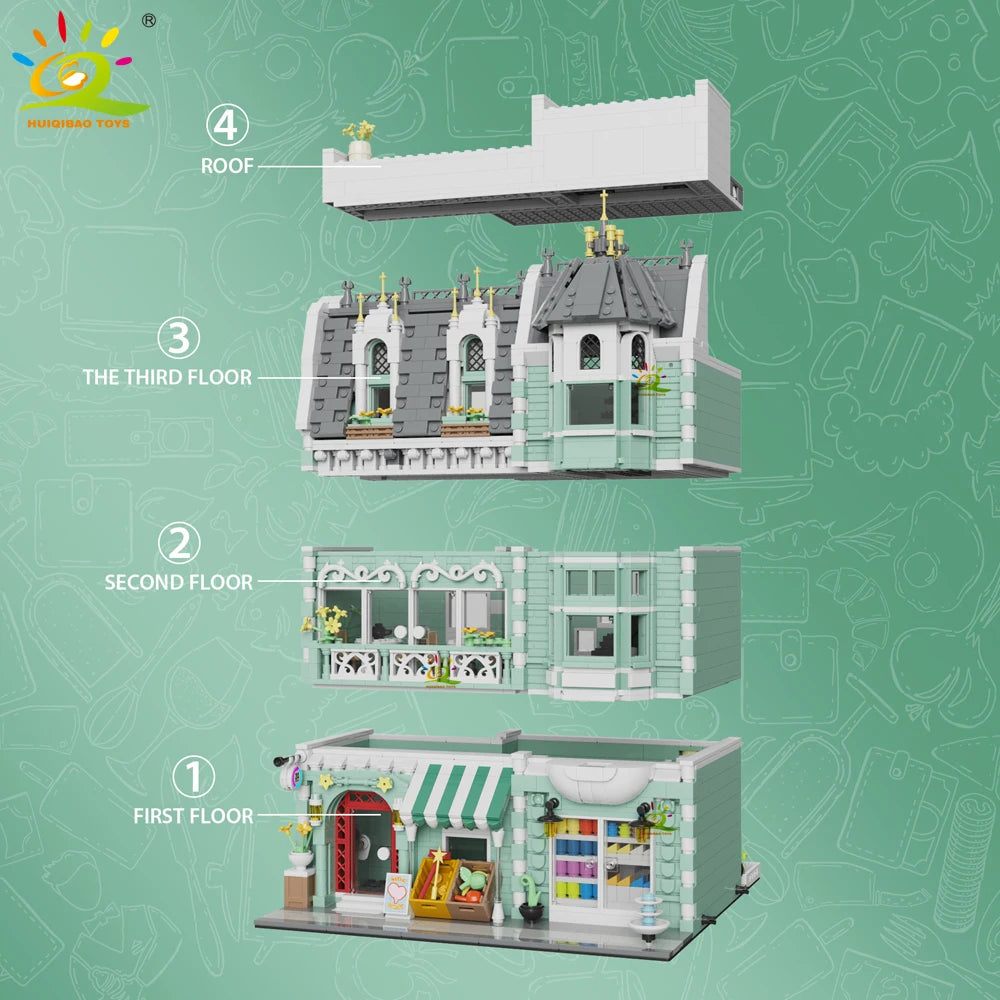 HUIQIBAO MOC City Coffee Shop Building Blocks HUIQIBAO MOC City Coffee Shop Building Blocks