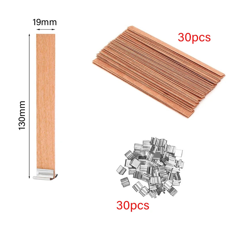 Wooden Candle Wick Set with Clips – 30/50pcs for DIY Jar Candles Wooden Candle Wick Set with Clips – 30/50pcs for DIY Jar Candles