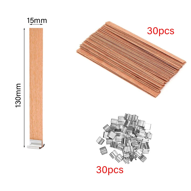 Wooden Candle Wick Set with Clips – 30/50pcs for DIY Jar Candles Wooden Candle Wick Set with Clips – 30/50pcs for DIY Jar Candles