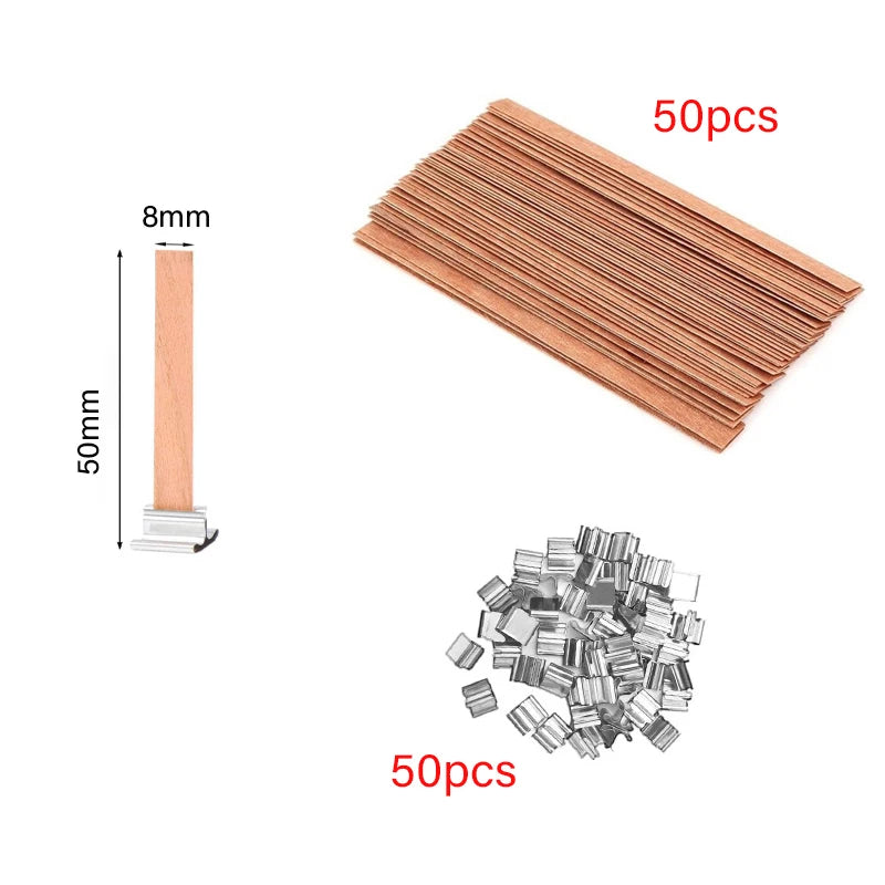 Wooden Candle Wick Set with Clips – 30/50pcs for DIY Jar Candles Wooden Candle Wick Set with Clips – 30/50pcs for DIY Jar Candles