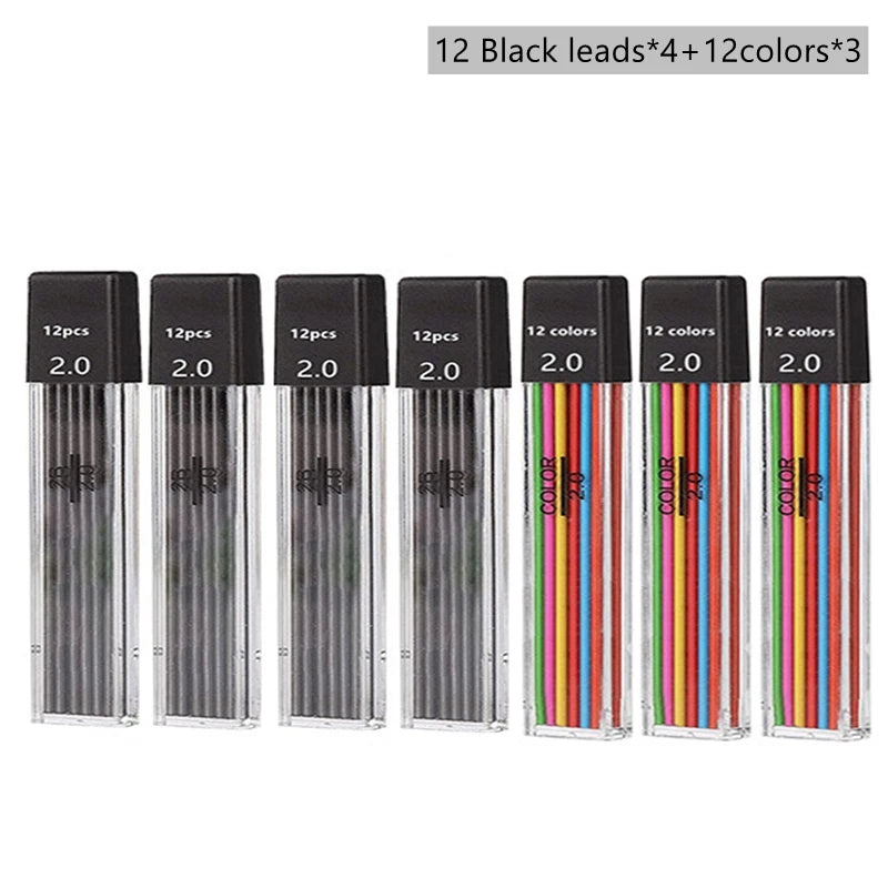 2.0mm Mechanical Pencil Set with 2B Black & Color Lead Refills 2.0mm Mechanical Pencil Set with 2B Black & Color Lead Refills