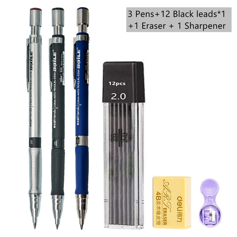 2.0mm Mechanical Pencil Set with 2B Black & Color Lead Refills 2.0mm Mechanical Pencil Set with 2B Black & Color Lead Refills