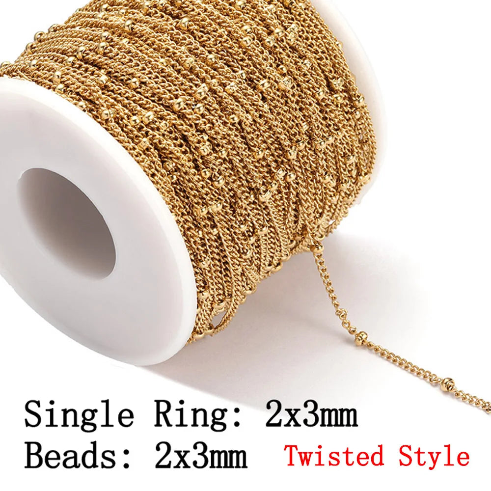 2m No-Fade Stainless Steel Chain – Gold Beaded Chain for DIY Jewelry 2m No-Fade Stainless Steel Chain – Gold Beaded Chain for DIY Jewelry