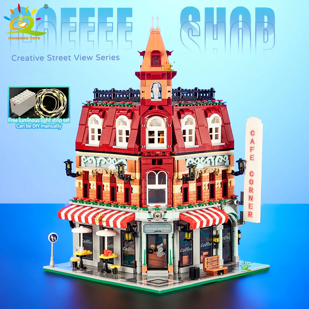 HUIQIBAO MOC City Coffee Shop Building Blocks HUIQIBAO MOC City Coffee Shop Building Blocks