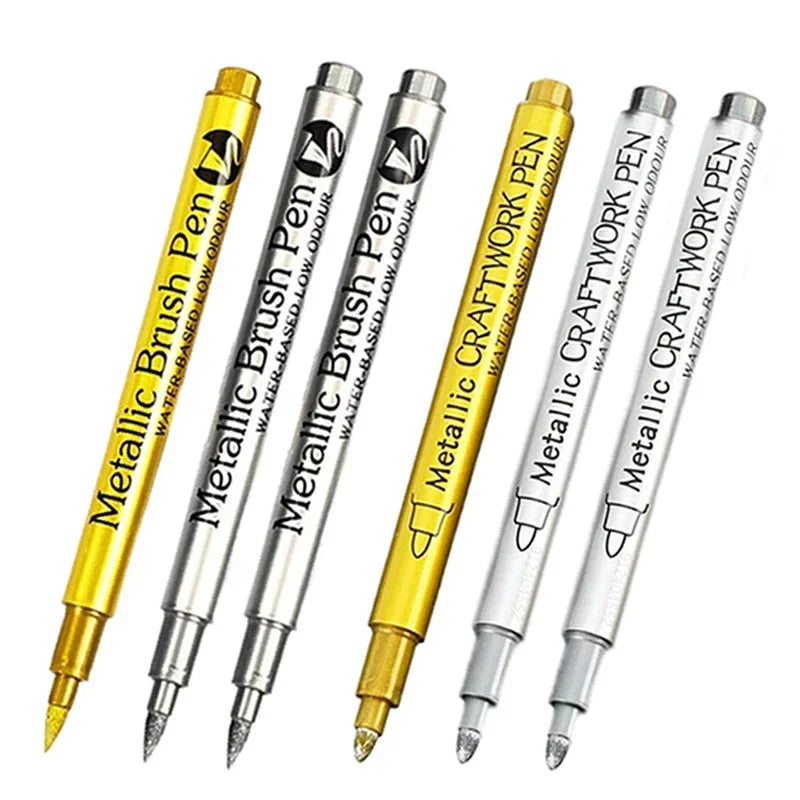 Metallic Permanent Marker Pens – 4/6pcs Gold & Silver for DIY Crafts Metallic Permanent Marker Pens – 4/6pcs Gold & Silver for DIY Crafts