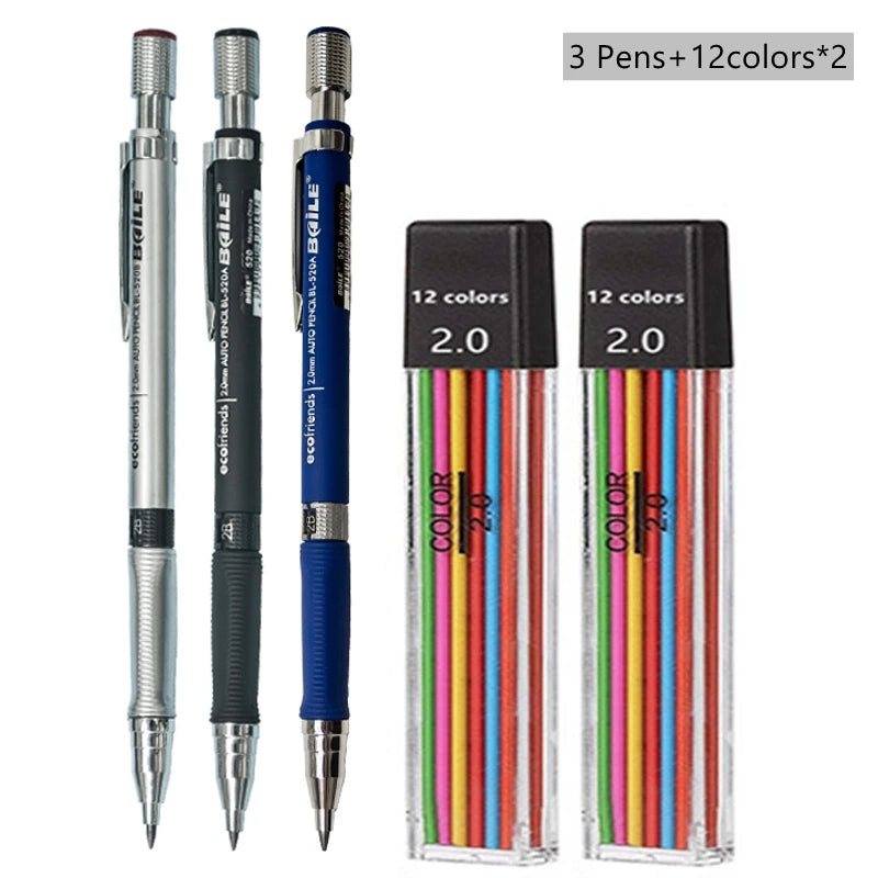 2.0mm Mechanical Pencil Set with 2B Black & Color Lead Refills 2.0mm Mechanical Pencil Set with 2B Black & Color Lead Refills