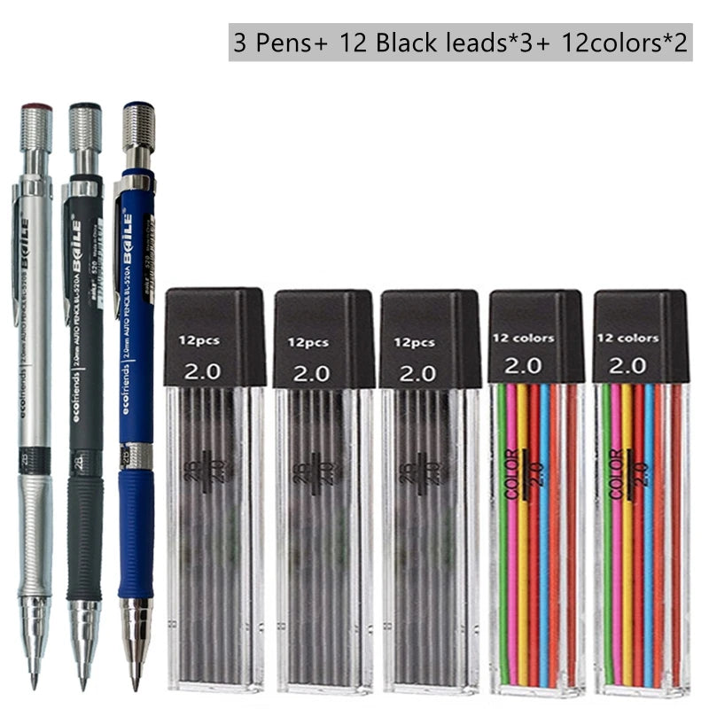 2.0mm Mechanical Pencil Set with 2B Black & Color Lead Refills 2.0mm Mechanical Pencil Set with 2B Black & Color Lead Refills