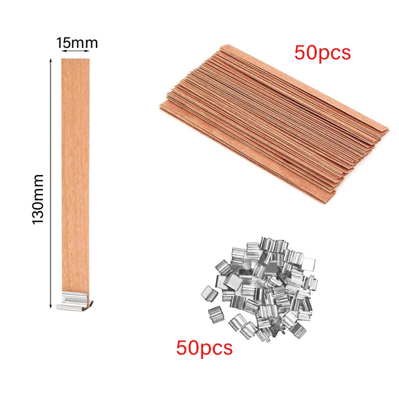 Wooden Candle Wick Set with Clips – 30/50pcs for DIY Jar Candles Wooden Candle Wick Set with Clips – 30/50pcs for DIY Jar Candles