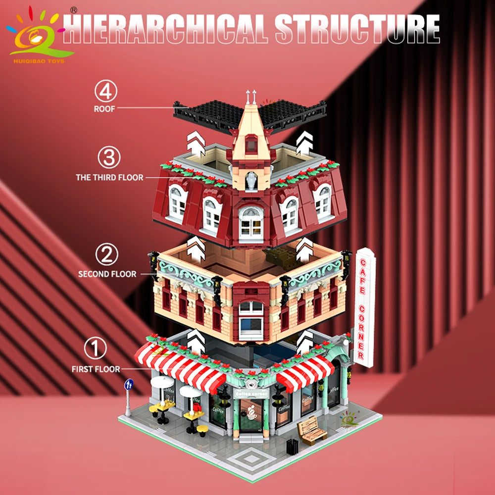 HUIQIBAO MOC City Coffee Shop Building Blocks HUIQIBAO MOC City Coffee Shop Building Blocks