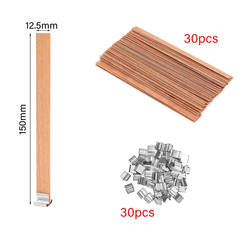 Wooden Candle Wick Set with Clips – 30/50pcs for DIY Jar Candles Wooden Candle Wick Set with Clips – 30/50pcs for DIY Jar Candles