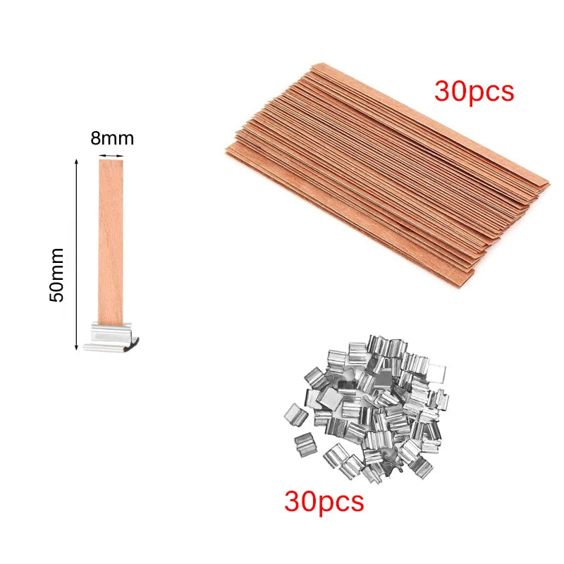 Wooden Candle Wick Set with Clips – 30/50pcs for DIY Jar Candles Wooden Candle Wick Set with Clips – 30/50pcs for DIY Jar Candles