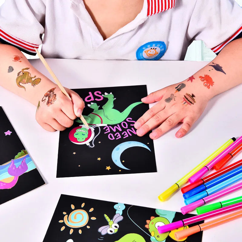 Scratch Art Kit – 9pcs Rainbow Color Dinosaur &amp; Unicorn Drawing Boards