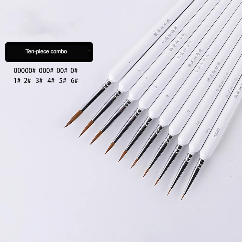 10-Piece Miniature Weasel Hair Detail Brush Set