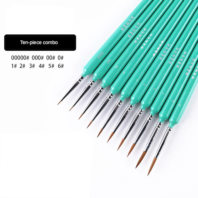 10-Piece Miniature Weasel Hair Detail Brush Set