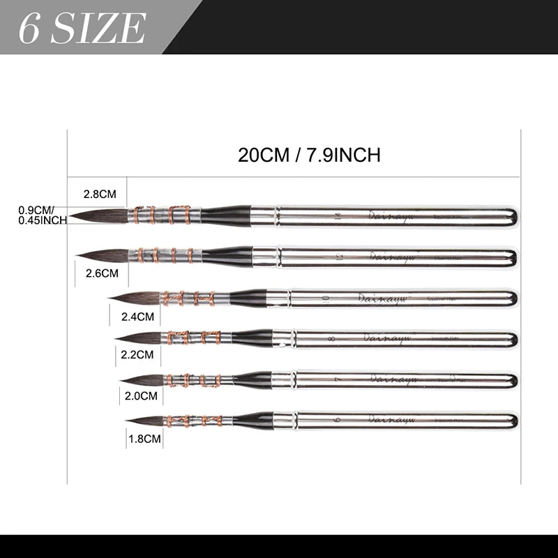 Dainayw 6‑Piece Squirrel Hair Travel Brush Set