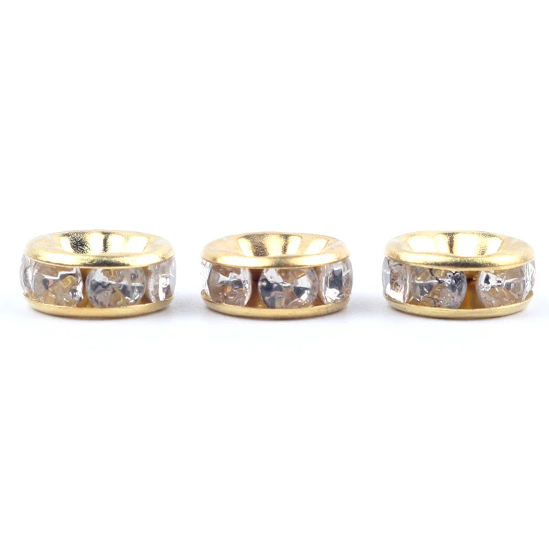 50pcs Gold Rhinestone Spacer Beads