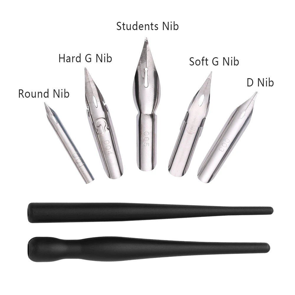 Manga Dip Pen Set – 5 Nibs, 2 Holders &amp; Eraser for Drawing &amp; Calligraphy