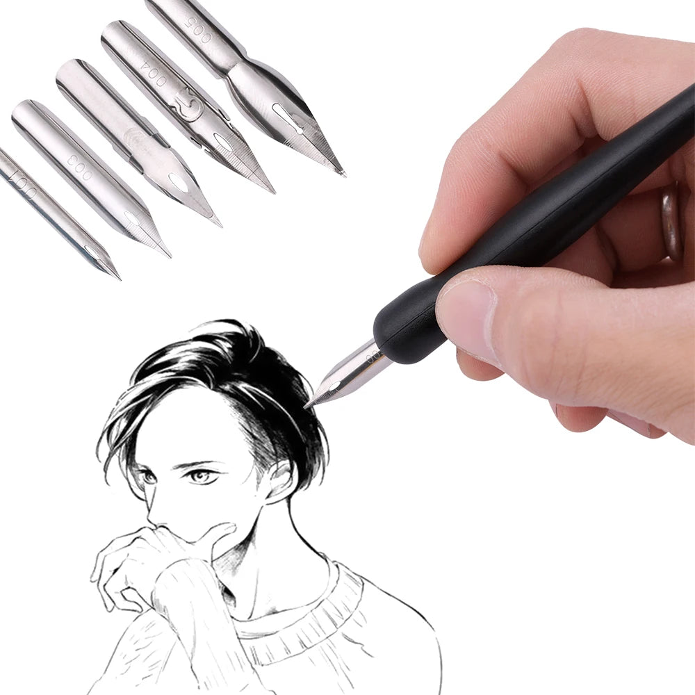 Manga Dip Pen Set – 5 Nibs, 2 Holders &amp; Eraser for Drawing &amp; Calligraphy
