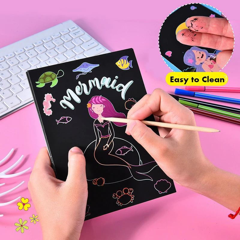 Scratch Art Kit – 9pcs Rainbow Color Dinosaur &amp; Unicorn Drawing Boards