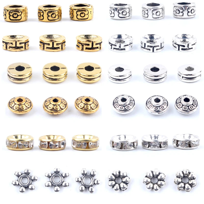 50pcs Gold Rhinestone Spacer Beads