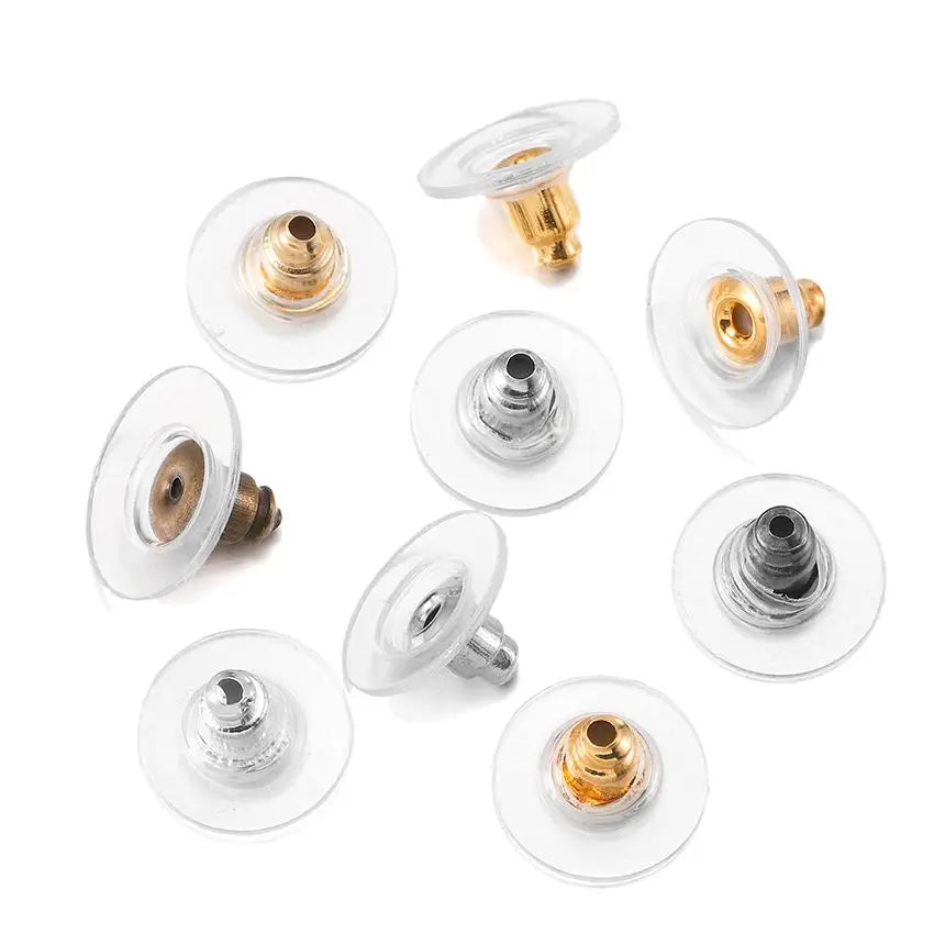 100pcs Rubber Earring Backs – Silicone &amp; Steel Earnuts for DIY Jewelry