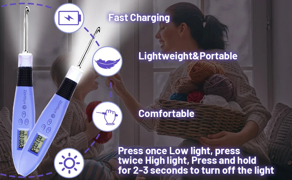 12pcs Lighted Crochet Hook Set with Counter