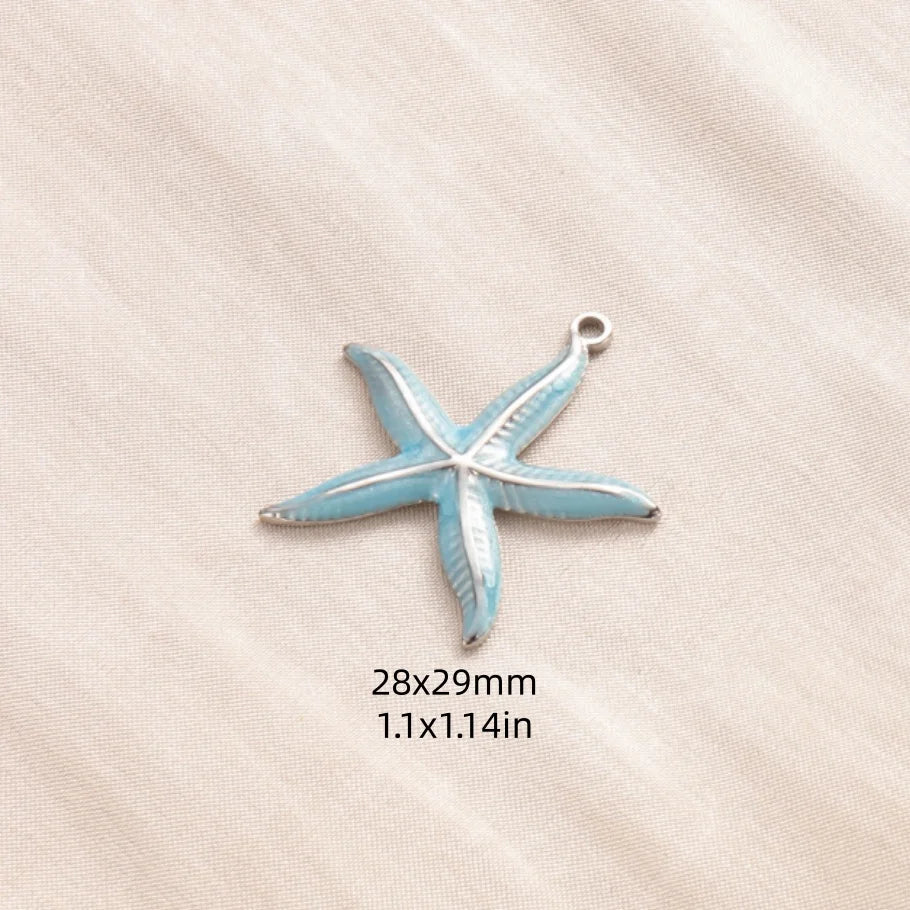 5pcs/lot Enamel Blue Marine Animals Stainless Steel Pendant Conch Shell Seahorse Fish Tail Starfish Charms DIY Necklace Findings