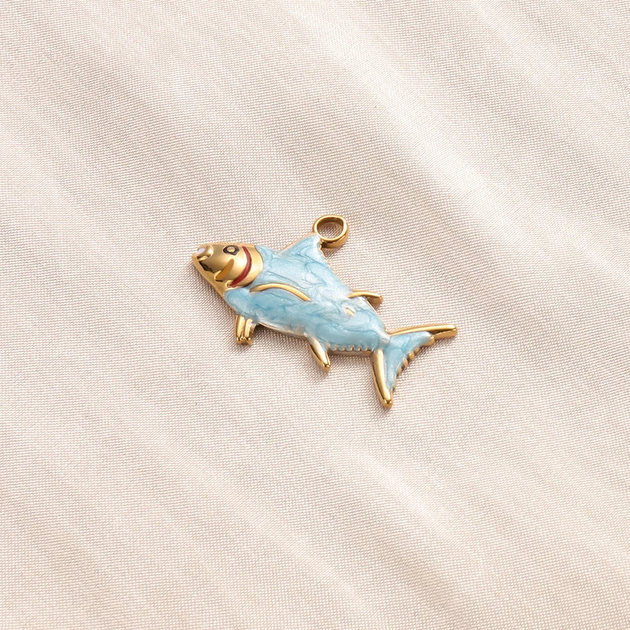 5pcs/lot Enamel Blue Marine Animals Stainless Steel Pendant Conch Shell Seahorse Fish Tail Starfish Charms DIY Necklace Findings