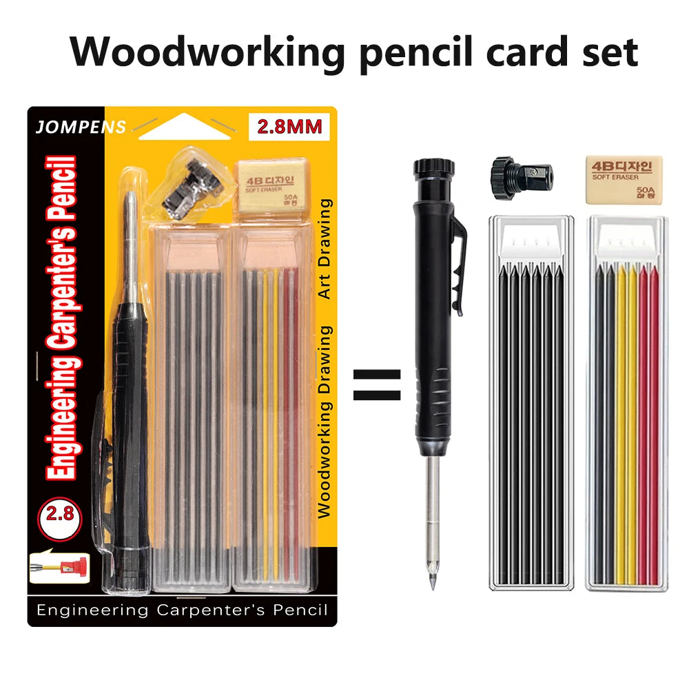 Deep Hole Carpenter Pencil Set – With Built-in Sharpener