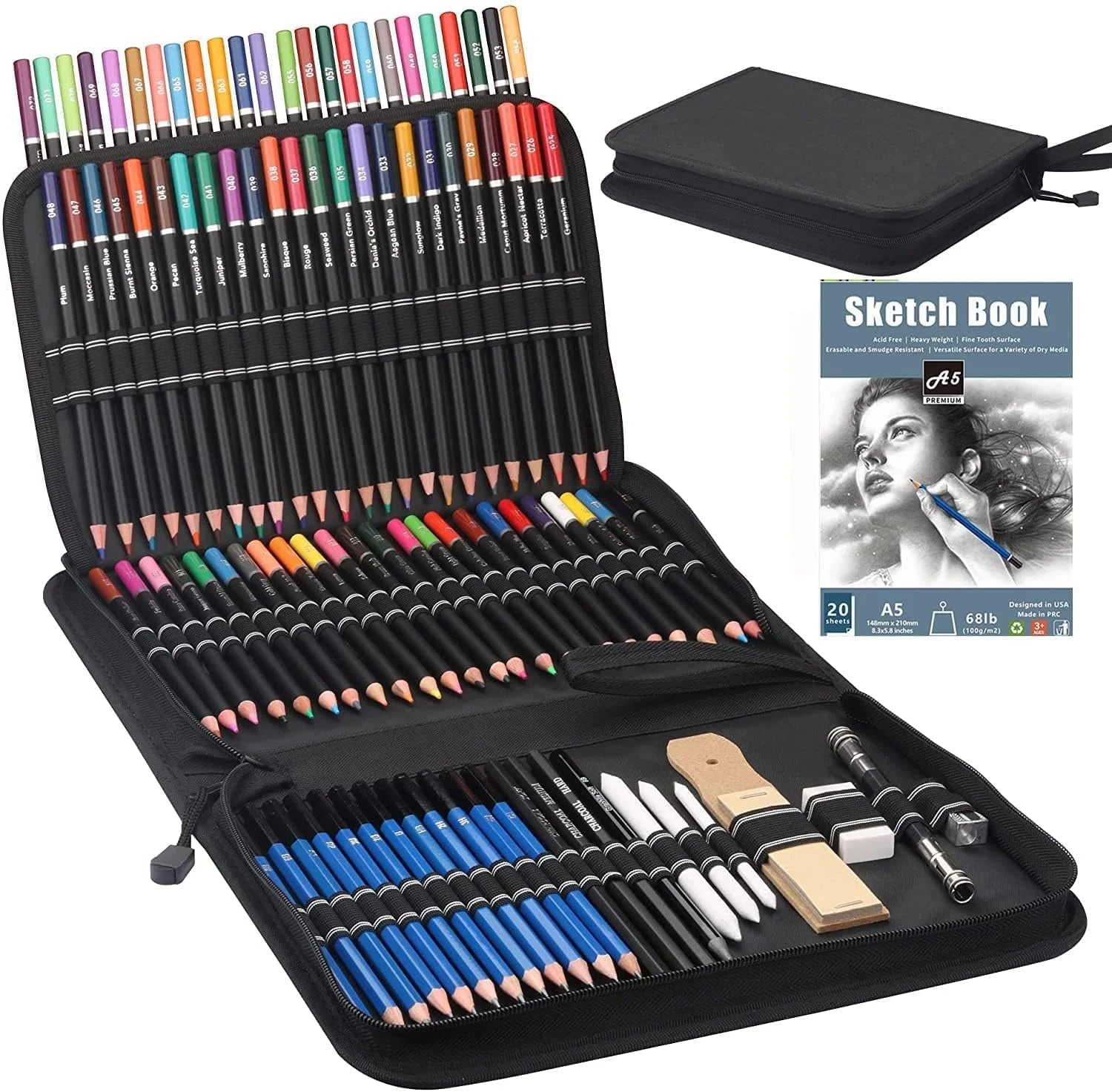 Portable Drawing &amp; Sketching Kit with Graphite and Charcoal