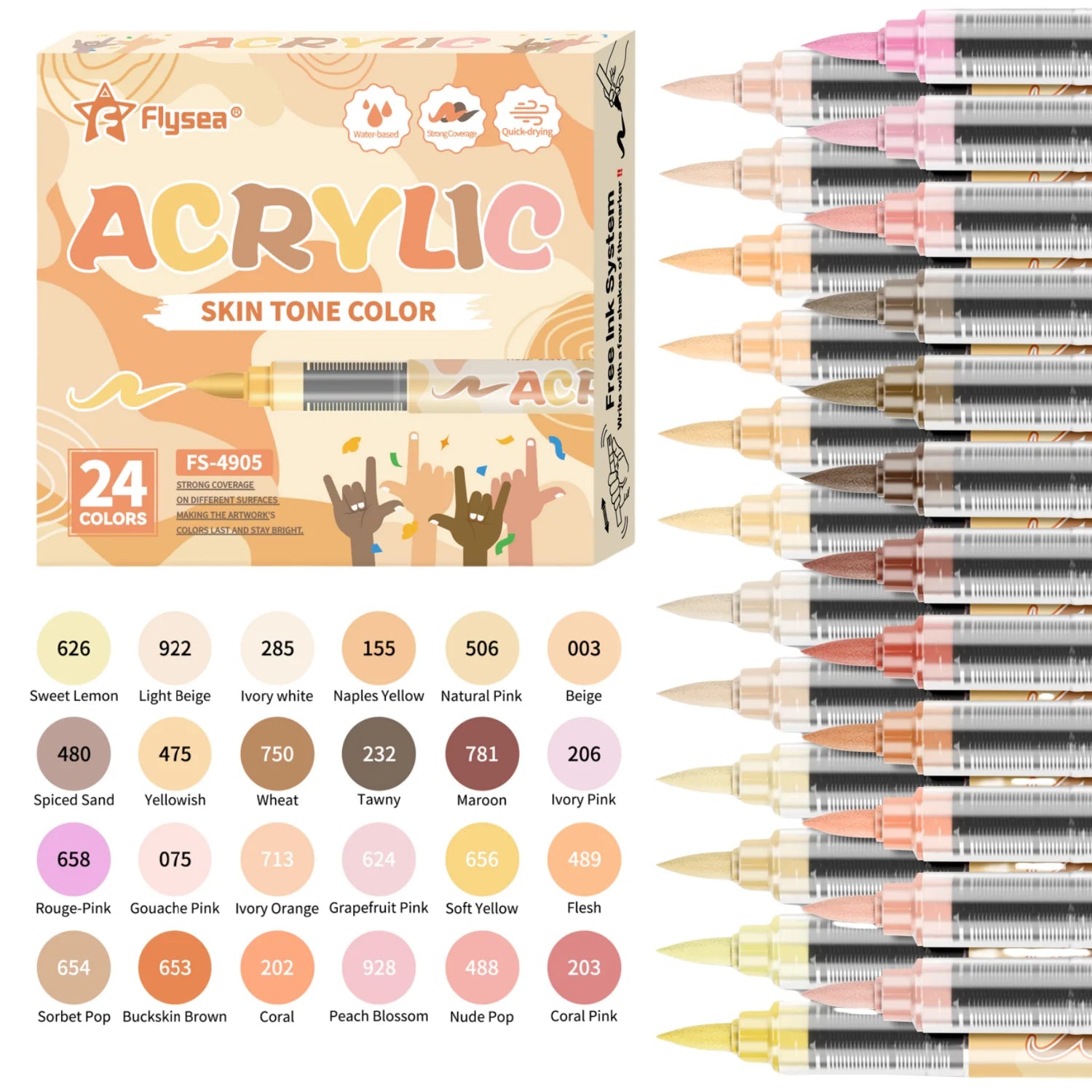 Skin Tone Acrylic Brush Markers Set